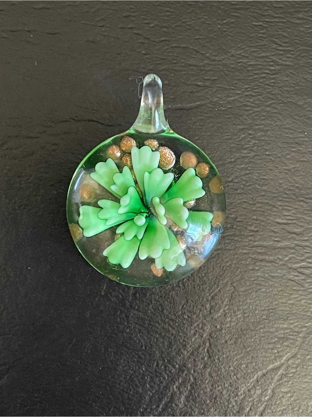 Murano Green Glass Floral Pendant.